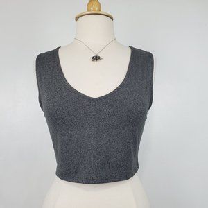 Yogalicious Cropped Crop Pullover Sleeveless V-Neck Gray Fitness Yoga Top Size L
